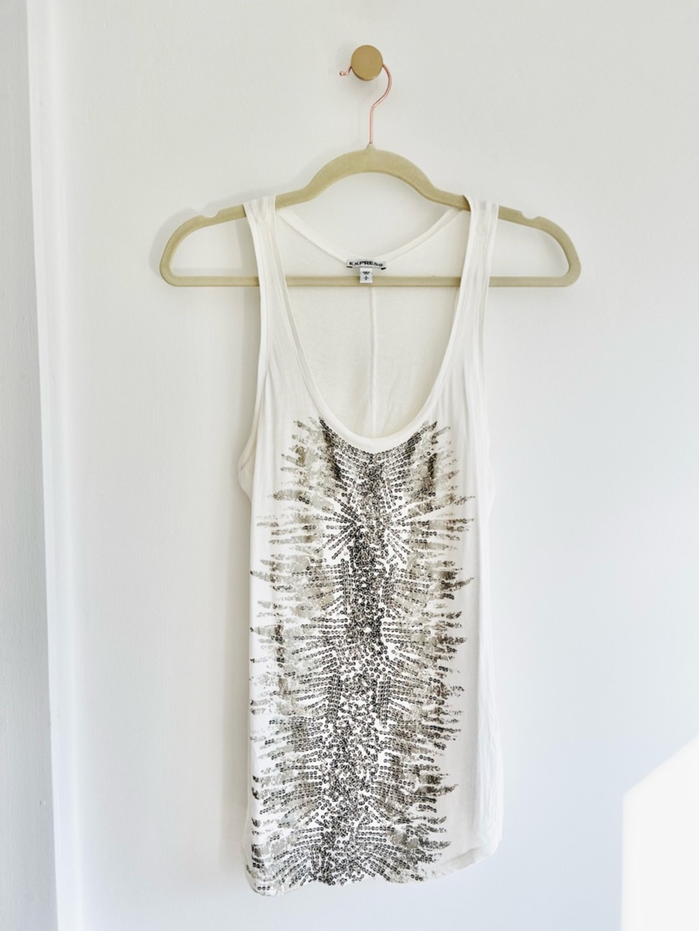 Express Off-White Tank Top with Silver Sequin Front Detail | Women’s (S)